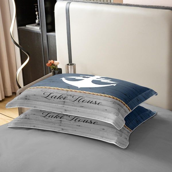 Lake House Duvet Cover Set 100% Natural Cotton Twin Size Nautical Anchor Print Ocean Style Super Soft Bedding Set 2 PCS Rustic Farmhouse Wooden Board Cotton Comforter Cover for Bedroom Decor - Image 5