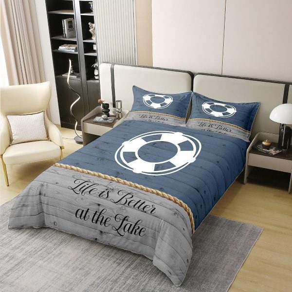 Lake House Duvet Cover Set 100% Natural Cotton Twin Size Nautical Anchor Print Ocean Style Super Soft Bedding Set 2 PCS Rustic Farmhouse Wooden Board Cotton Comforter Cover for Bedroom Decor - Image 9