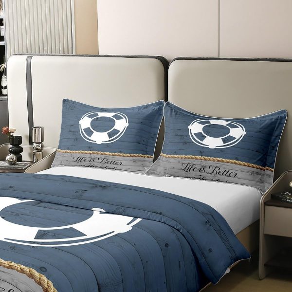 Lake House Duvet Cover Set 100% Natural Cotton Twin Size Nautical Anchor Print Ocean Style Super Soft Bedding Set 2 PCS Rustic Farmhouse Wooden Board Cotton Comforter Cover for Bedroom Decor - Image 11