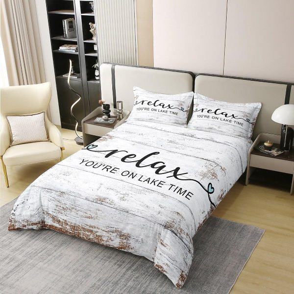 Lake House Duvet Cover Set 100% Natural Cotton Twin Size Nautical Anchor Print Ocean Style Super Soft Bedding Set 2 PCS Rustic Farmhouse Wooden Board Cotton Comforter Cover for Bedroom Decor - Image 14