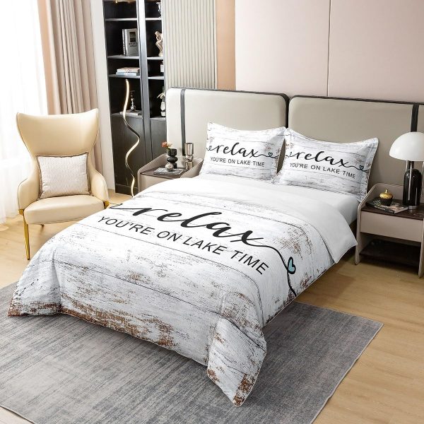 Lake House Duvet Cover Set 100% Natural Cotton Twin Size Nautical Anchor Print Ocean Style Super Soft Bedding Set 2 PCS Rustic Farmhouse Wooden Board Cotton Comforter Cover for Bedroom Decor - Image 15