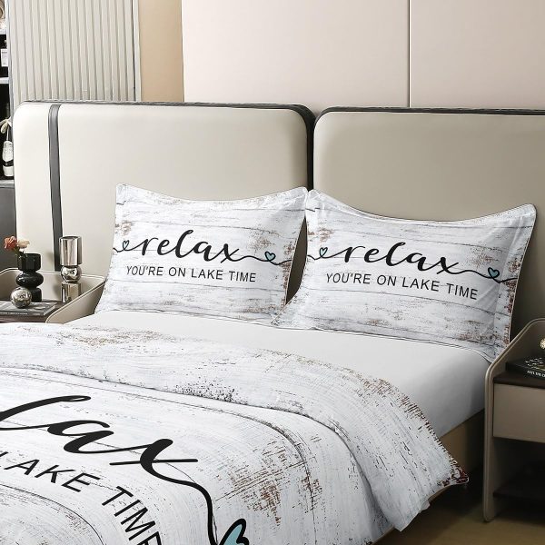 Lake House Duvet Cover Set 100% Natural Cotton Twin Size Nautical Anchor Print Ocean Style Super Soft Bedding Set 2 PCS Rustic Farmhouse Wooden Board Cotton Comforter Cover for Bedroom Decor - Image 16