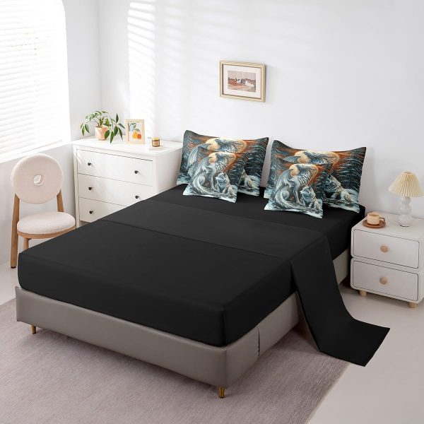 Castle Fairy Dragon Wolf Bedding Set,3D Western Wildlife Queen Comforter Set with Sheets for Kids Boys Girls Teens Room Decor,Magical Jungle Animal Bed in a Bag 7 Piece for Bedroom Living Room - Image 4