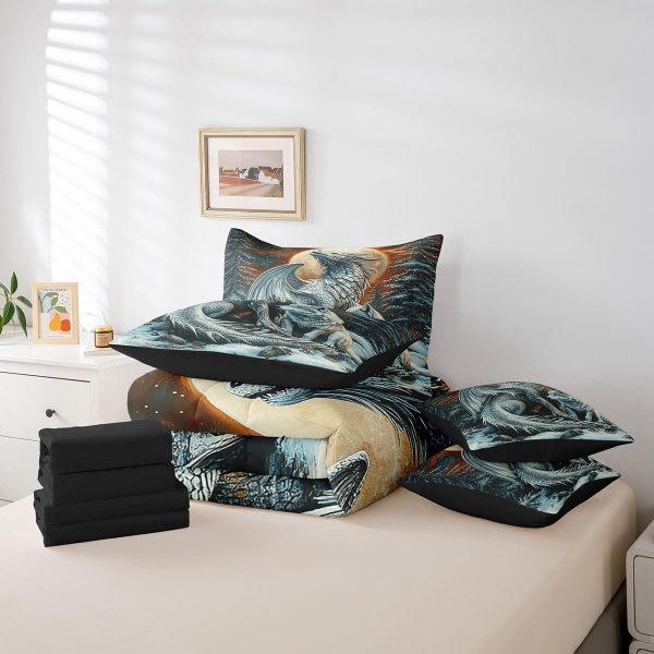 Castle Fairy Dragon Wolf Bedding Set,3D Western Wildlife Queen Comforter Set with Sheets for Kids Boys Girls Teens Room Decor,Magical Jungle Animal Bed in a Bag 7 Piece for Bedroom Living Room - Image 6