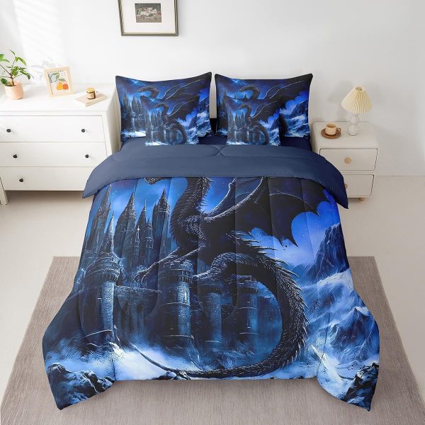 Castle Fairy Dragon Wolf Bedding Set,3D Western Wildlife Queen Comforter Set with Sheets for Kids Boys Girls Teens Room Decor,Magical Jungle Animal Bed in a Bag 7 Piece for Bedroom Living Room - Image 8