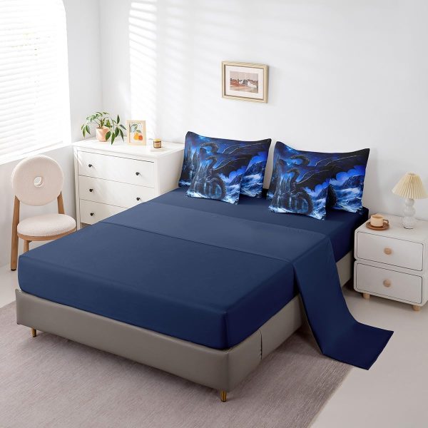 Castle Fairy Dragon Wolf Bedding Set,3D Western Wildlife Queen Comforter Set with Sheets for Kids Boys Girls Teens Room Decor,Magical Jungle Animal Bed in a Bag 7 Piece for Bedroom Living Room - Image 11
