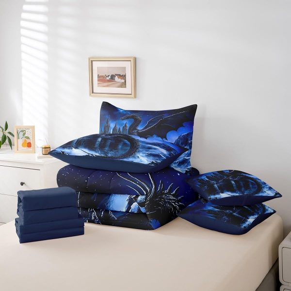 Castle Fairy Dragon Wolf Bedding Set,3D Western Wildlife Queen Comforter Set with Sheets for Kids Boys Girls Teens Room Decor,Magical Jungle Animal Bed in a Bag 7 Piece for Bedroom Living Room - Image 13