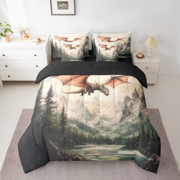 Castle Fairy Dragon Wolf Bedding Set,3D Western Wildlife Queen Comforter Set with Sheets for Kids Boys Girls Teens Room Decor,Magical Jungle Animal Bed in a Bag 7 Piece for Bedroom Living Room - Image 15