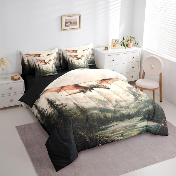 Castle Fairy Dragon Wolf Bedding Set,3D Western Wildlife Queen Comforter Set with Sheets for Kids Boys Girls Teens Room Decor,Magical Jungle Animal Bed in a Bag 7 Piece for Bedroom Living Room - Image 16