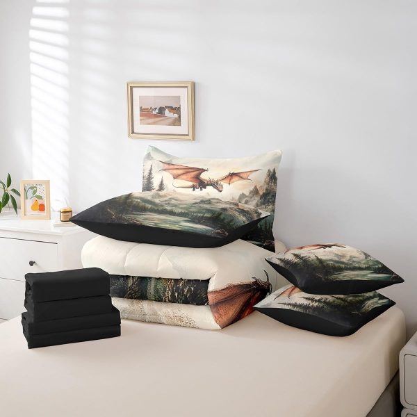 Castle Fairy Dragon Wolf Bedding Set,3D Western Wildlife Queen Comforter Set with Sheets for Kids Boys Girls Teens Room Decor,Magical Jungle Animal Bed in a Bag 7 Piece for Bedroom Living Room - Image 20