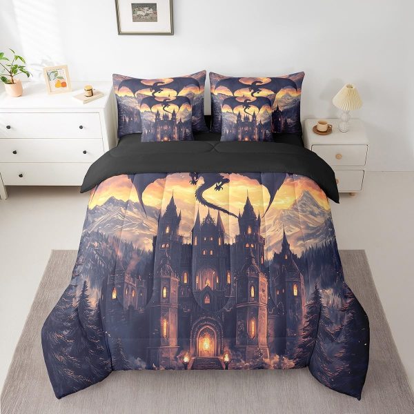 Castle Fairy Dragon Wolf Bedding Set,3D Western Wildlife Queen Comforter Set with Sheets for Kids Boys Girls Teens Room Decor,Magical Jungle Animal Bed in a Bag 7 Piece for Bedroom Living Room - Image 21