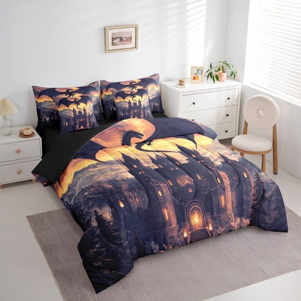 Castle Fairy Dragon Wolf Bedding Set,3D Western Wildlife Queen Comforter Set with Sheets for Kids Boys Girls Teens Room Decor,Magical Jungle Animal Bed in a Bag 7 Piece for Bedroom Living Room - Image 22