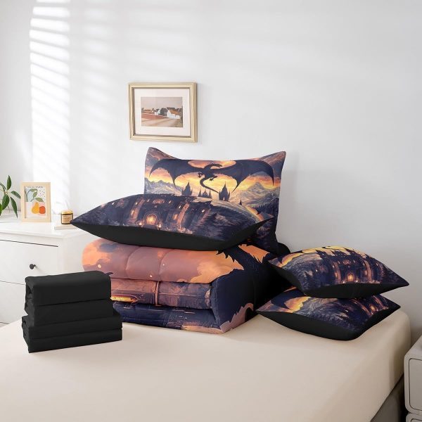 Castle Fairy Dragon Wolf Bedding Set,3D Western Wildlife Queen Comforter Set with Sheets for Kids Boys Girls Teens Room Decor,Magical Jungle Animal Bed in a Bag 7 Piece for Bedroom Living Room - Image 26