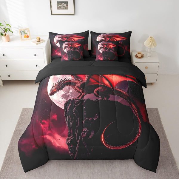 Castle Fairy Dragon Wolf Bedding Set,3D Western Wildlife Queen Comforter Set with Sheets for Kids Boys Girls Teens Room Decor,Magical Jungle Animal Bed in a Bag 7 Piece for Bedroom Living Room - Image 27
