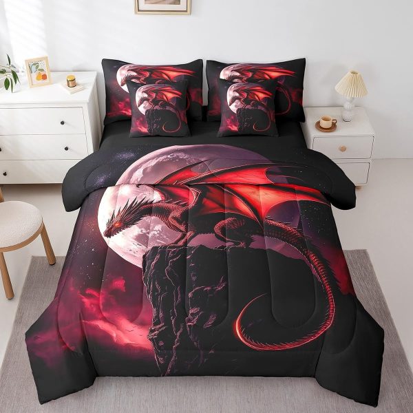 Castle Fairy Dragon Wolf Bedding Set,3D Western Wildlife Queen Comforter Set with Sheets for Kids Boys Girls Teens Room Decor,Magical Jungle Animal Bed in a Bag 7 Piece for Bedroom Living Room - Image 29
