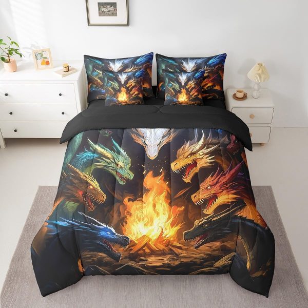 Castle Fairy Dragon Wolf Bedding Set,3D Western Wildlife Queen Comforter Set with Sheets for Kids Boys Girls Teens Room Decor,Magical Jungle Animal Bed in a Bag 7 Piece for Bedroom Living Room - Image 33