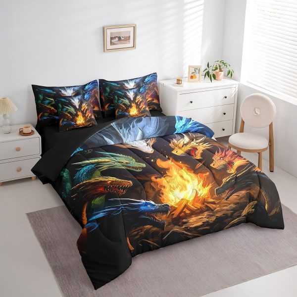 Castle Fairy Dragon Wolf Bedding Set,3D Western Wildlife Queen Comforter Set with Sheets for Kids Boys Girls Teens Room Decor,Magical Jungle Animal Bed in a Bag 7 Piece for Bedroom Living Room - Image 34