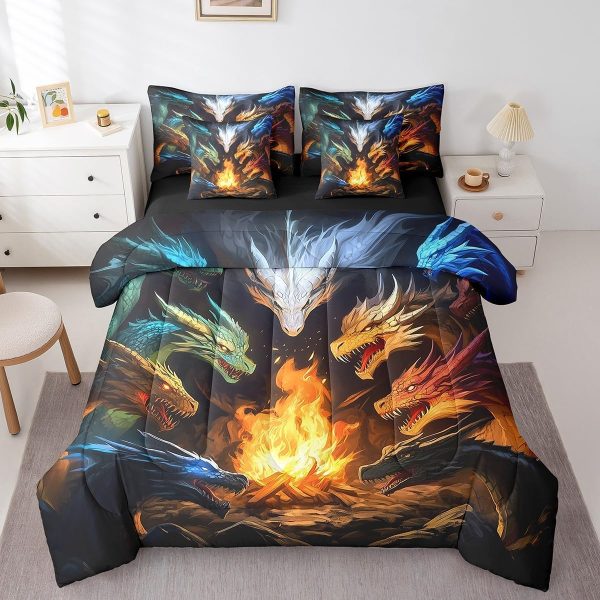Castle Fairy Dragon Wolf Bedding Set,3D Western Wildlife Queen Comforter Set with Sheets for Kids Boys Girls Teens Room Decor,Magical Jungle Animal Bed in a Bag 7 Piece for Bedroom Living Room - Image 35