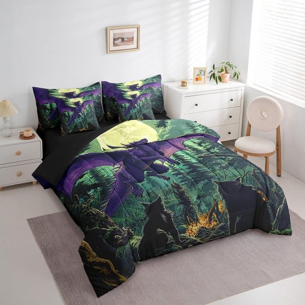 Castle Fairy Dragon Wolf Bedding Set,3D Western Wildlife Queen Comforter Set with Sheets for Kids Boys Girls Teens Room Decor,Magical Jungle Animal Bed in a Bag 7 Piece for Bedroom Living Room - Image 40