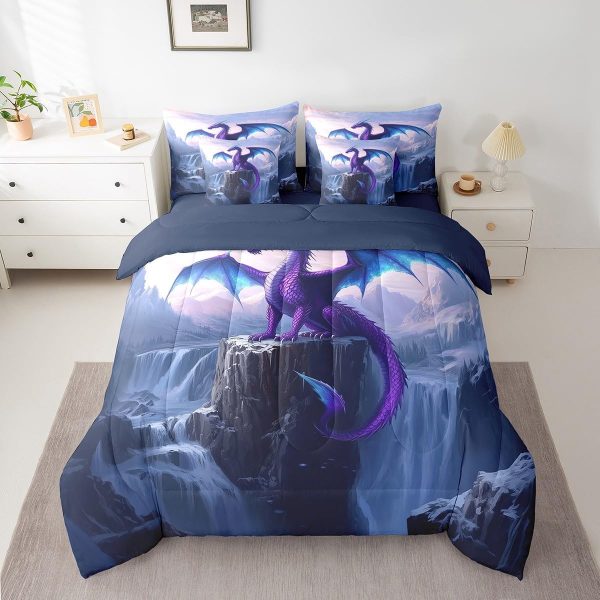 Castle Fairy Dragon Wolf Bedding Set,3D Western Wildlife Queen Comforter Set with Sheets for Kids Boys Girls Teens Room Decor,Magical Jungle Animal Bed in a Bag 7 Piece for Bedroom Living Room - Image 45