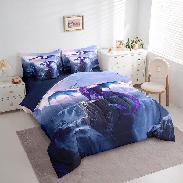 Castle Fairy Dragon Wolf Bedding Set,3D Western Wildlife Queen Comforter Set with Sheets for Kids Boys Girls Teens Room Decor,Magical Jungle Animal Bed in a Bag 7 Piece for Bedroom Living Room - Image 46