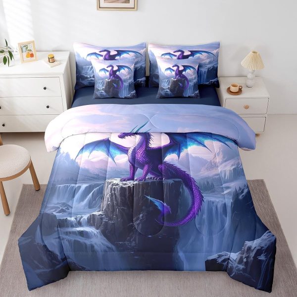 Castle Fairy Dragon Wolf Bedding Set,3D Western Wildlife Queen Comforter Set with Sheets for Kids Boys Girls Teens Room Decor,Magical Jungle Animal Bed in a Bag 7 Piece for Bedroom Living Room - Image 47
