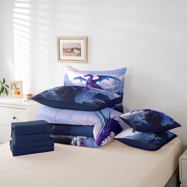 Castle Fairy Dragon Wolf Bedding Set,3D Western Wildlife Queen Comforter Set with Sheets for Kids Boys Girls Teens Room Decor,Magical Jungle Animal Bed in a Bag 7 Piece for Bedroom Living Room - Image 50