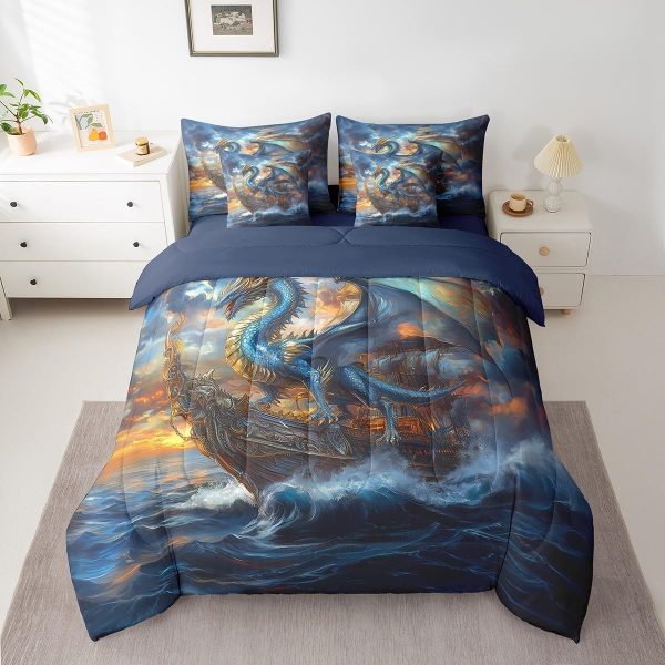 Castle Fairy Dragon Wolf Bedding Set,3D Western Wildlife Queen Comforter Set with Sheets for Kids Boys Girls Teens Room Decor,Magical Jungle Animal Bed in a Bag 7 Piece for Bedroom Living Room - Image 51