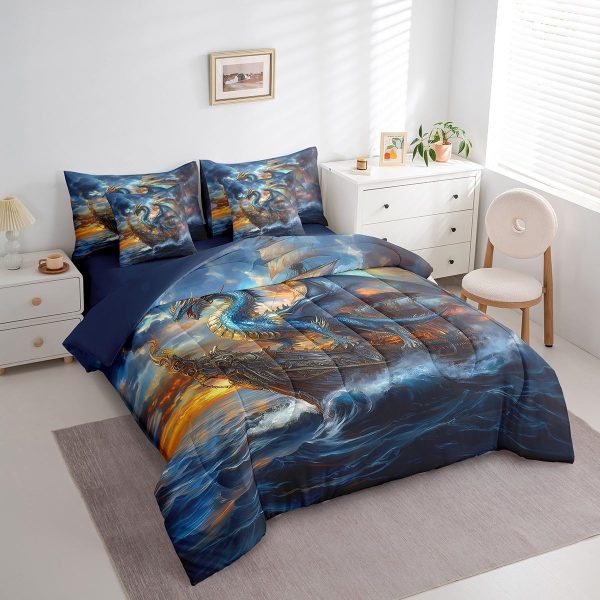 Castle Fairy Dragon Wolf Bedding Set,3D Western Wildlife Queen Comforter Set with Sheets for Kids Boys Girls Teens Room Decor,Magical Jungle Animal Bed in a Bag 7 Piece for Bedroom Living Room - Image 52