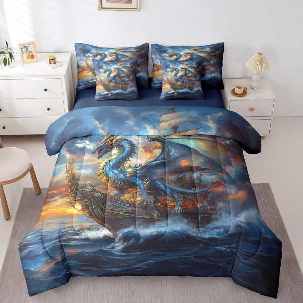 Castle Fairy Dragon Wolf Bedding Set,3D Western Wildlife Queen Comforter Set with Sheets for Kids Boys Girls Teens Room Decor,Magical Jungle Animal Bed in a Bag 7 Piece for Bedroom Living Room - Image 53