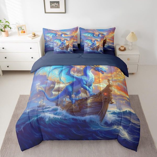 Castle Fairy Dragon Wolf Bedding Set,3D Western Wildlife Queen Comforter Set with Sheets for Kids Boys Girls Teens Room Decor,Magical Jungle Animal Bed in a Bag 7 Piece for Bedroom Living Room - Image 57