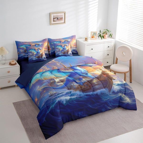 Castle Fairy Dragon Wolf Bedding Set,3D Western Wildlife Queen Comforter Set with Sheets for Kids Boys Girls Teens Room Decor,Magical Jungle Animal Bed in a Bag 7 Piece for Bedroom Living Room - Image 58