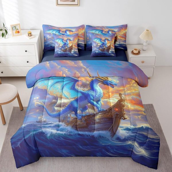 Castle Fairy Dragon Wolf Bedding Set,3D Western Wildlife Queen Comforter Set with Sheets for Kids Boys Girls Teens Room Decor,Magical Jungle Animal Bed in a Bag 7 Piece for Bedroom Living Room - Image 59