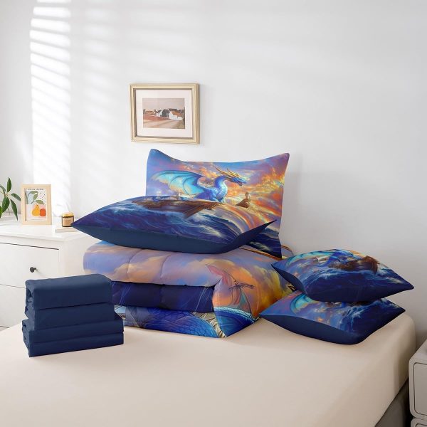 Castle Fairy Dragon Wolf Bedding Set,3D Western Wildlife Queen Comforter Set with Sheets for Kids Boys Girls Teens Room Decor,Magical Jungle Animal Bed in a Bag 7 Piece for Bedroom Living Room - Image 62