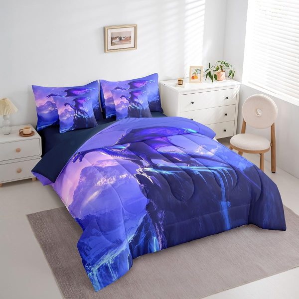 Castle Fairy Dragon Wolf Bedding Set,3D Western Wildlife Queen Comforter Set with Sheets for Kids Boys Girls Teens Room Decor,Magical Jungle Animal Bed in a Bag 7 Piece for Bedroom Living Room - Image 64