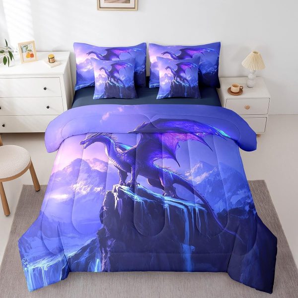 Castle Fairy Dragon Wolf Bedding Set,3D Western Wildlife Queen Comforter Set with Sheets for Kids Boys Girls Teens Room Decor,Magical Jungle Animal Bed in a Bag 7 Piece for Bedroom Living Room - Image 65