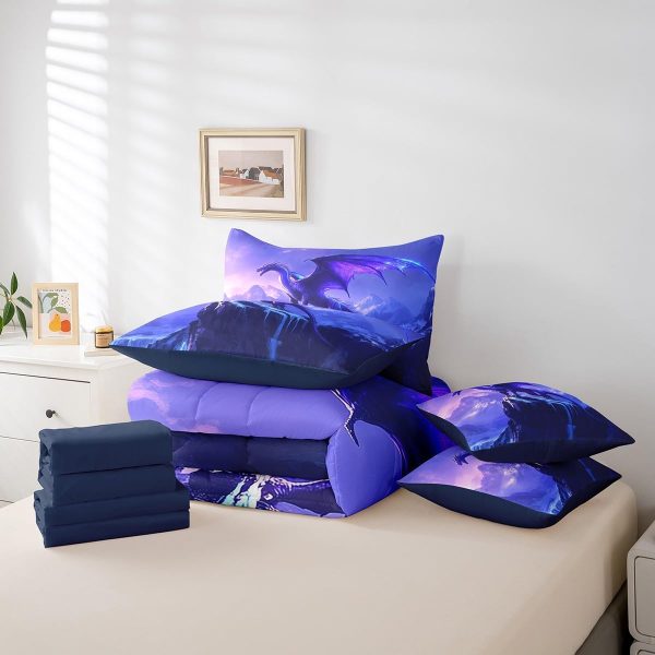 Castle Fairy Dragon Wolf Bedding Set,3D Western Wildlife Queen Comforter Set with Sheets for Kids Boys Girls Teens Room Decor,Magical Jungle Animal Bed in a Bag 7 Piece for Bedroom Living Room - Image 68