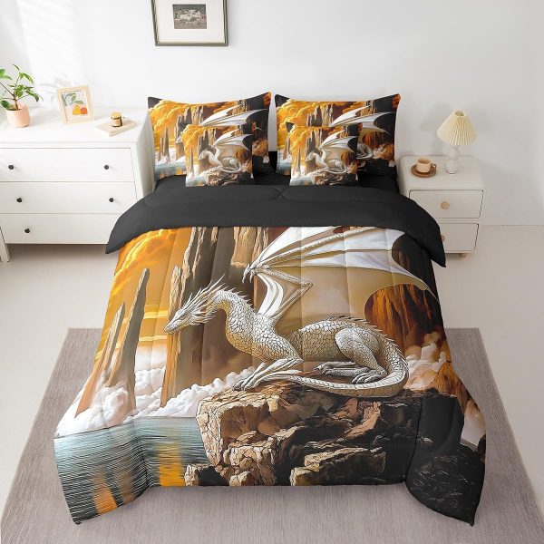 Castle Fairy Dragon Wolf Bedding Set,3D Western Wildlife Queen Comforter Set with Sheets for Kids Boys Girls Teens Room Decor,Magical Jungle Animal Bed in a Bag 7 Piece for Bedroom Living Room - Image 69