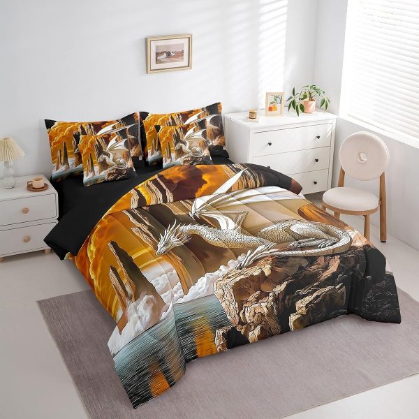 Castle Fairy Dragon Wolf Bedding Set,3D Western Wildlife Queen Comforter Set with Sheets for Kids Boys Girls Teens Room Decor,Magical Jungle Animal Bed in a Bag 7 Piece for Bedroom Living Room - Image 70