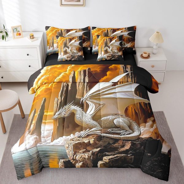 Castle Fairy Dragon Wolf Bedding Set,3D Western Wildlife Queen Comforter Set with Sheets for Kids Boys Girls Teens Room Decor,Magical Jungle Animal Bed in a Bag 7 Piece for Bedroom Living Room - Image 71