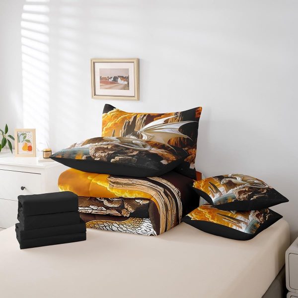 Castle Fairy Dragon Wolf Bedding Set,3D Western Wildlife Queen Comforter Set with Sheets for Kids Boys Girls Teens Room Decor,Magical Jungle Animal Bed in a Bag 7 Piece for Bedroom Living Room - Image 74