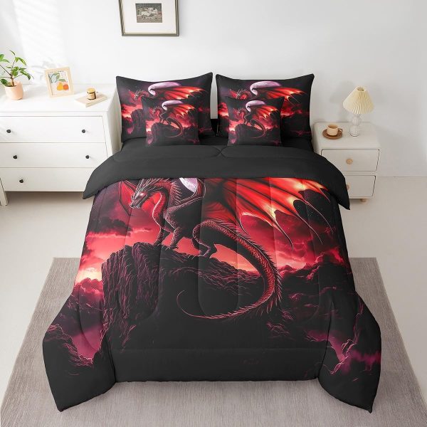 Castle Fairy Dragon Wolf Bedding Set,3D Western Wildlife Queen Comforter Set with Sheets for Kids Boys Girls Teens Room Decor,Magical Jungle Animal Bed in a Bag 7 Piece for Bedroom Living Room - Image 75