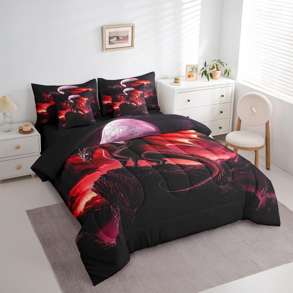 Castle Fairy Dragon Wolf Bedding Set,3D Western Wildlife Queen Comforter Set with Sheets for Kids Boys Girls Teens Room Decor,Magical Jungle Animal Bed in a Bag 7 Piece for Bedroom Living Room - Image 76