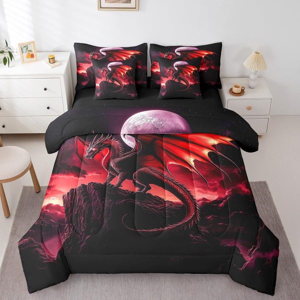 Castle Fairy Dragon Wolf Bedding Set,3D Western Wildlife Queen Comforter Set with Sheets for Kids Boys Girls Teens Room Decor,Magical Jungle Animal Bed in a Bag 7 Piece for Bedroom Living Room - Image 77