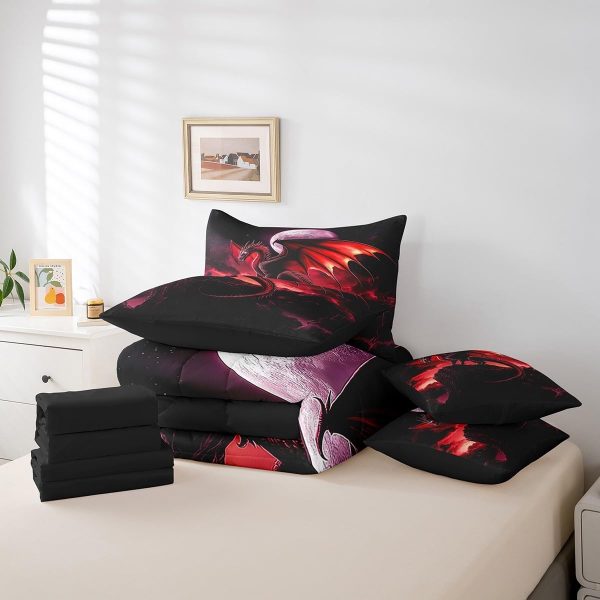 Castle Fairy Dragon Wolf Bedding Set,3D Western Wildlife Queen Comforter Set with Sheets for Kids Boys Girls Teens Room Decor,Magical Jungle Animal Bed in a Bag 7 Piece for Bedroom Living Room - Image 80