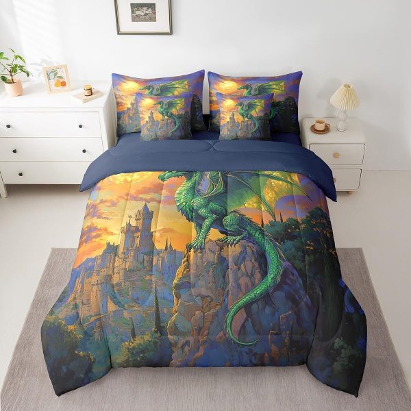 Castle Fairy Dragon Wolf Bedding Set,3D Western Wildlife Queen Comforter Set with Sheets for Kids Boys Girls Teens Room Decor,Magical Jungle Animal Bed in a Bag 7 Piece for Bedroom Living Room - Image 81