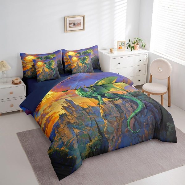 Castle Fairy Dragon Wolf Bedding Set,3D Western Wildlife Queen Comforter Set with Sheets for Kids Boys Girls Teens Room Decor,Magical Jungle Animal Bed in a Bag 7 Piece for Bedroom Living Room - Image 82