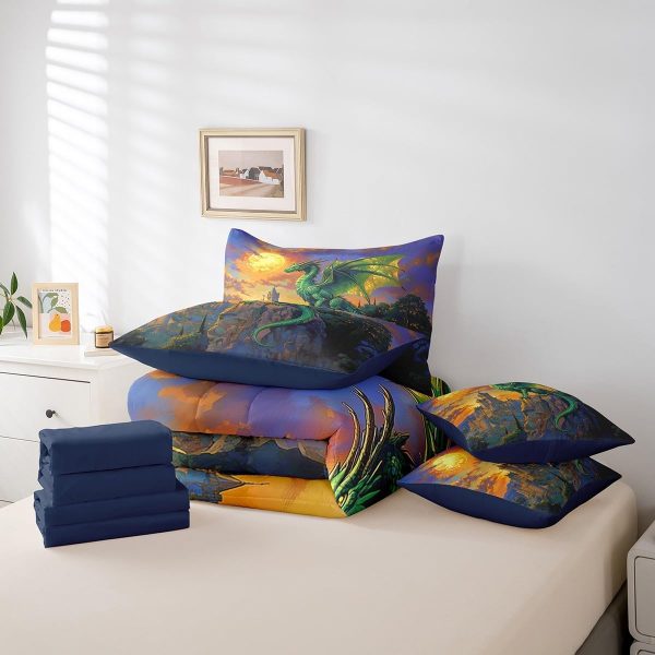 Castle Fairy Dragon Wolf Bedding Set,3D Western Wildlife Queen Comforter Set with Sheets for Kids Boys Girls Teens Room Decor,Magical Jungle Animal Bed in a Bag 7 Piece for Bedroom Living Room - Image 86