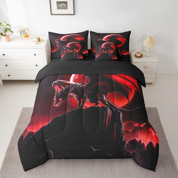 Castle Fairy Dragon Wolf Bedding Set,3D Western Wildlife Queen Comforter Set with Sheets for Kids Boys Girls Teens Room Decor,Magical Jungle Animal Bed in a Bag 7 Piece for Bedroom Living Room - Image 87