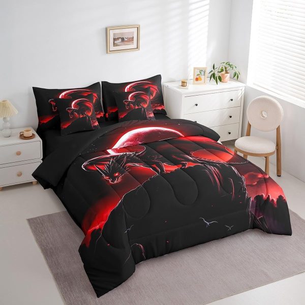 Castle Fairy Dragon Wolf Bedding Set,3D Western Wildlife Queen Comforter Set with Sheets for Kids Boys Girls Teens Room Decor,Magical Jungle Animal Bed in a Bag 7 Piece for Bedroom Living Room - Image 88